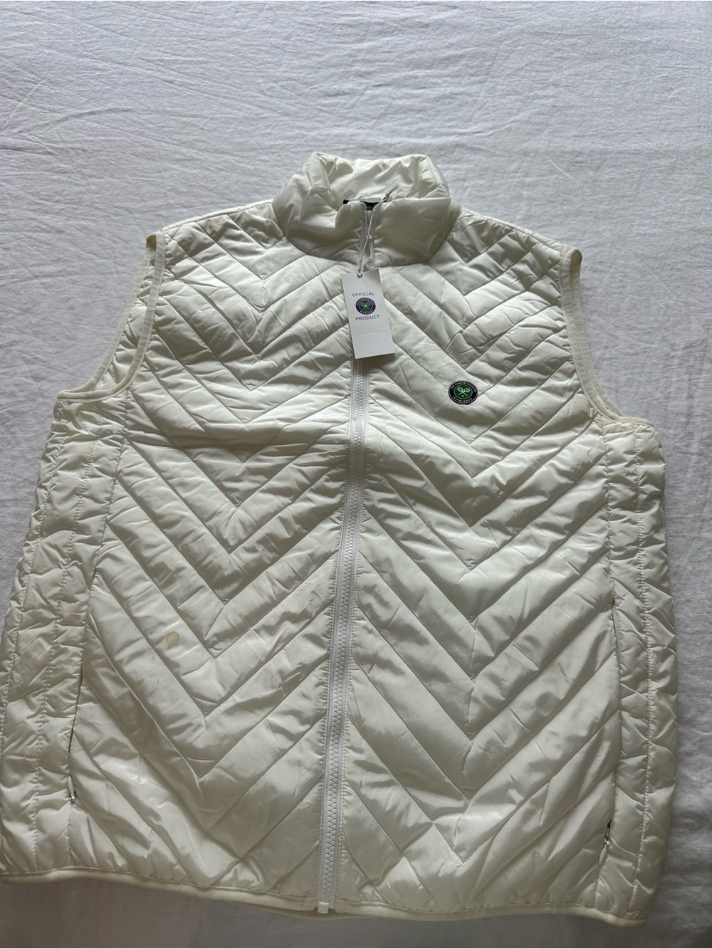 New With Tags Wimbledon White Quilted Puffer Vest with Chevron Stitching